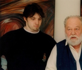 Student Radovan Šťastný a pedagog Lubor Tokoš, vernisáž 1996